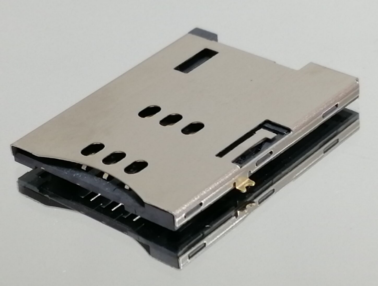 PUSH SIM卡座 CARD 6+2 PIN H=2.2 PH=1. 27 有柱(偵測(cè)一體)端子接觸鍍金3u  26.50+19. 35+2. 20