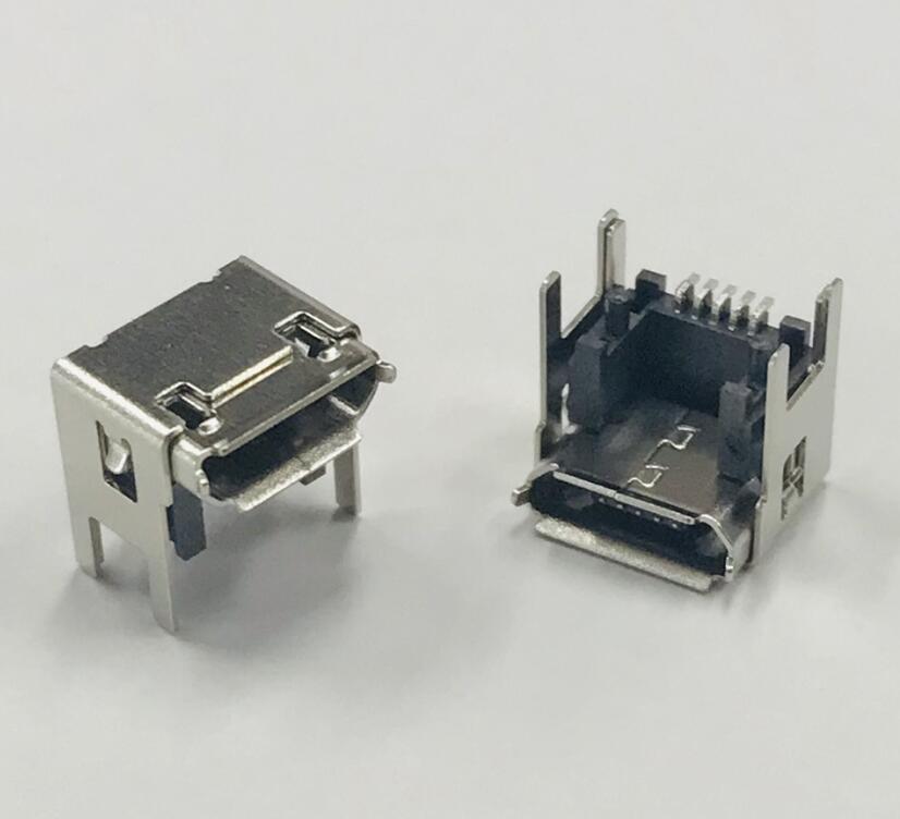 MICRO 5P母座 90度墊高4.45 腳長(zhǎng)2.2四腳插板 卷邊