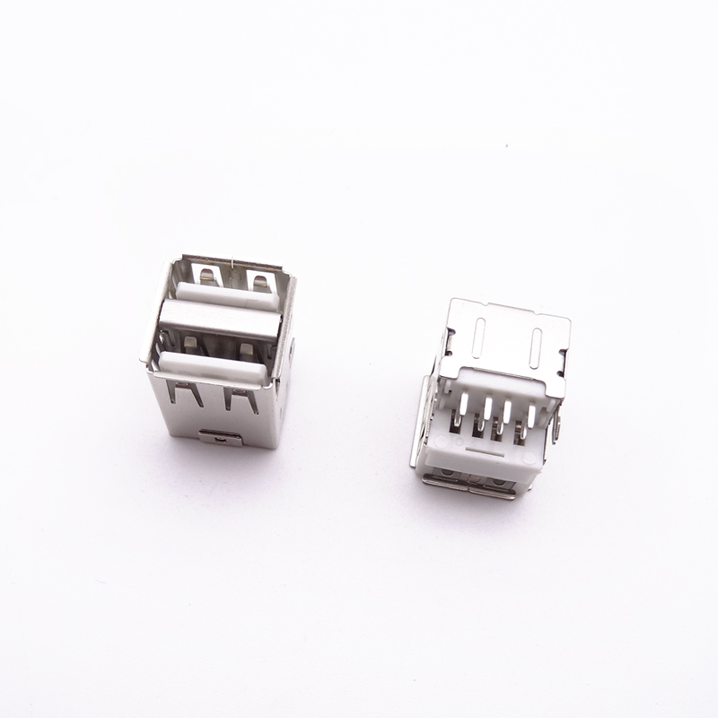 USB 2.0母座 雙層沉板魚叉腳插板 DIP 白膠卷邊